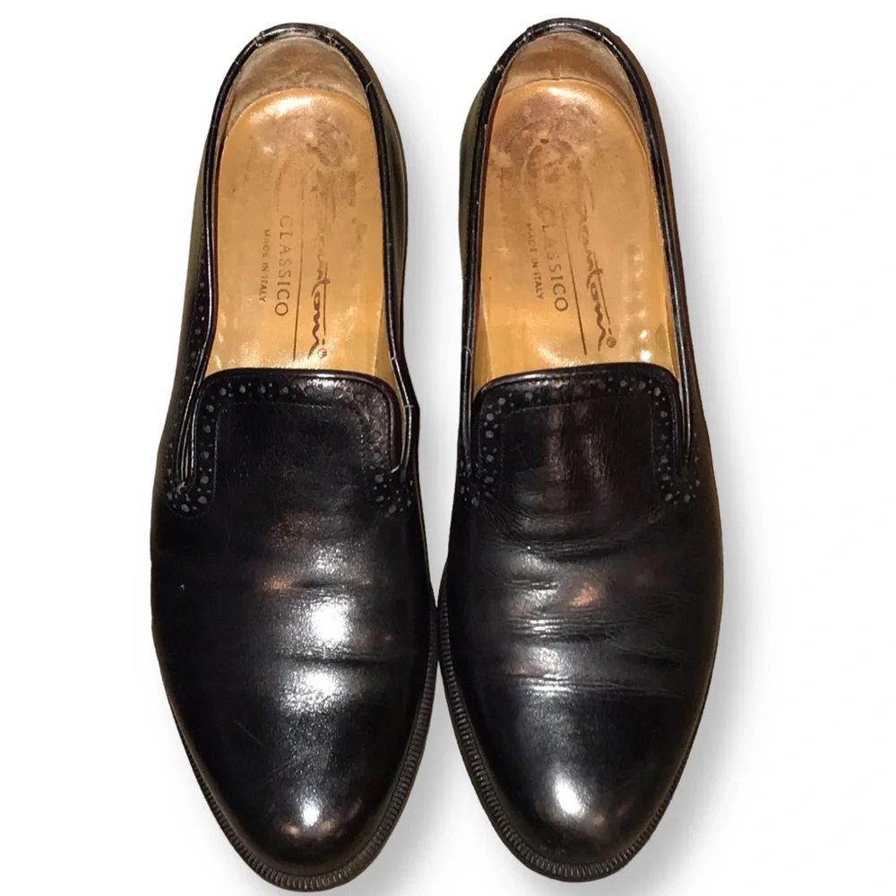 SANTONI Black Leather Italian Loafers - 7 - Picture 5 of 9
